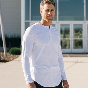 Men's White Long Sleeve Henley